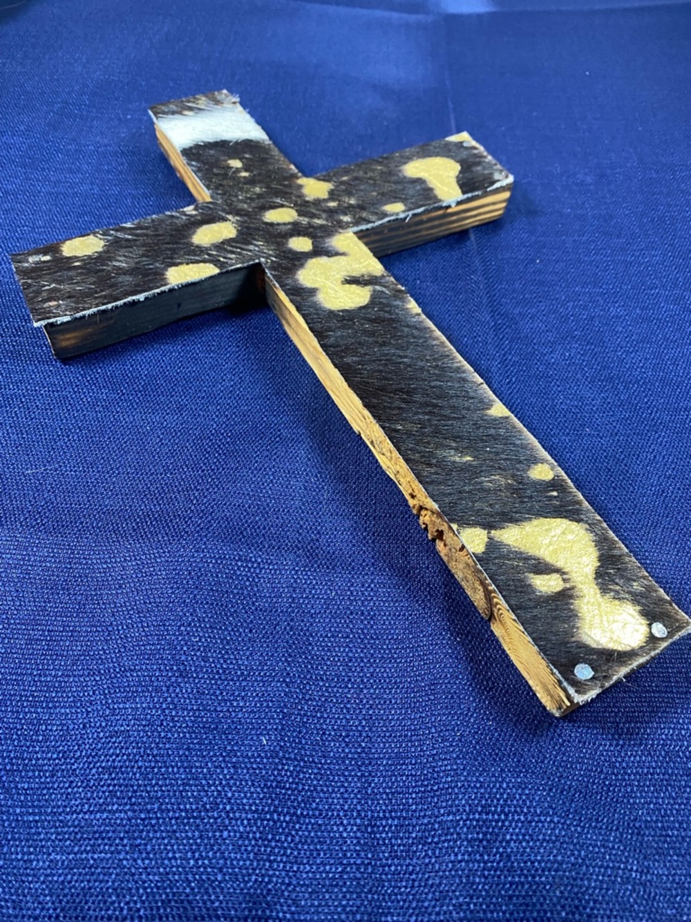 Rustic Black and Gold Cow Hide Cross Wall Art